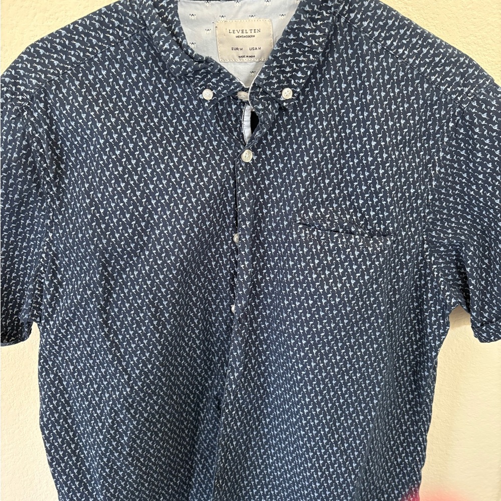 Blue Casual Button Down Shirt with Geometric Pattern